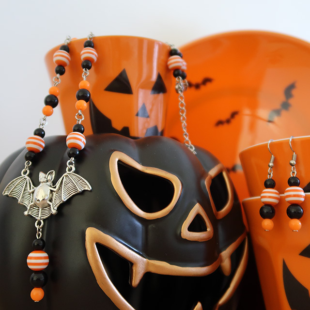Striped Bat necklace and earrings