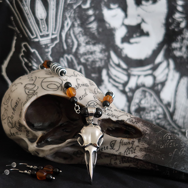 Bird/Raven Skull necklace and earrings